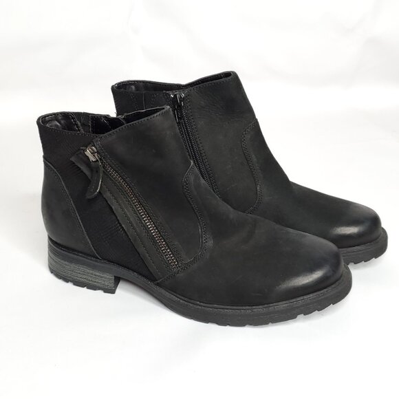 Earth Brand Leather Ankle Boots 9D Wide Black Jordan Embossed Plaid Zip Up - Picture 1 of 8